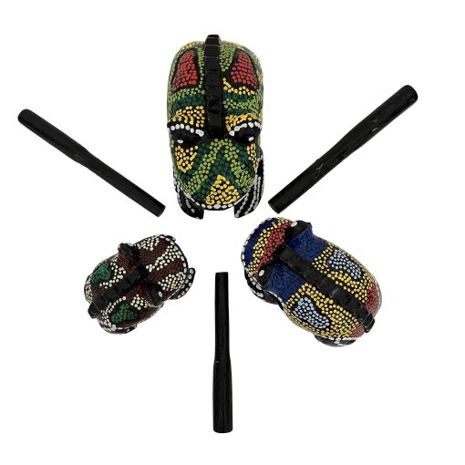 Set de 3 Guiros Raspados a Mano de Madera Pintada a Mano de World Percussion USA - Instrumento de Percusion Bloques de Tonos FRX3P1 - Imagen 2