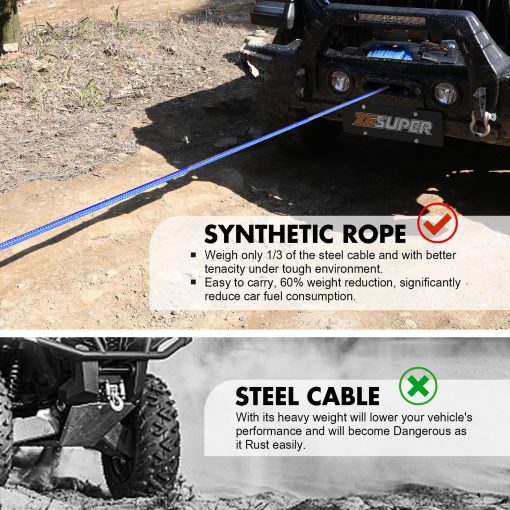 Cuerda de Malacate Sintetica ZESUPER 3/8" x 100ft Dyneema 12 Strand Cable de Malacate de Remolque de Coche Kit de Recuperacion todoterreno Linea de Malacate de reemplazo 26,500 lbs para Vehiculo 4WD Todo Terreno Camion SUV Jeep - Imagen 7