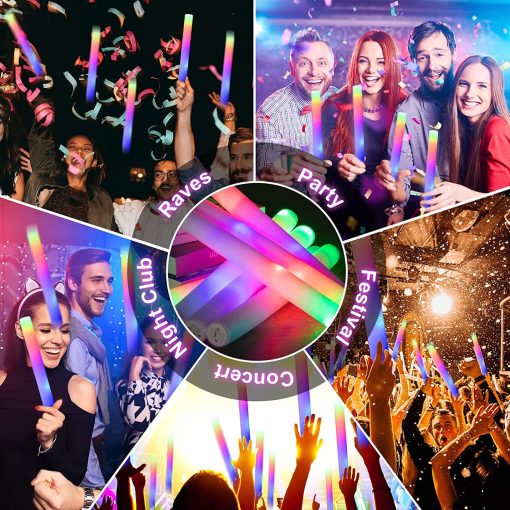 Paquete de 68 varitas luminosas de espuma, varitas luminosas para fiestas a granel con 3 modos de destello coloridos, suministros para fiestas en la oscuridad para recepciones de bodas, pistas de baile, fiestas de vacaciones, conciertos - Imagen 6