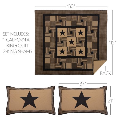 VHC Brands, Colcha de California King con Estrellas a Cuadros en Algodon y Parches Primitivos con 2 Fundas de Almohada - Imagen 2