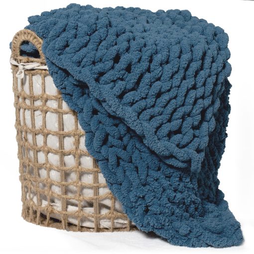 Manta de Punto Grueso Carriediosa 60" X 80" Twin, 100% Hecha a Mano con Grueso Hilo de Chenilla Suave y Esponjoso para Sofa Cama, Gran Manta de Cable Grueso y Acogedor Tejida a Croche, Azul Lyons - Imagen 2