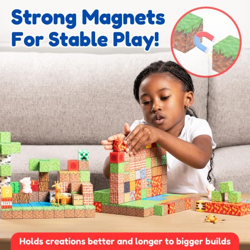 Early Edu Central 137PCS Juego de Bloques de Construccion Magneticos - Juguete Magnetico STEM Set Sensorial con Figuras de Animales y Folleto - Cubo Magnetico de 1" para Niños y Niñas, Juego de Bloques Magneticos Basado en Juegos para Niños de 3-9 - Imagen 4