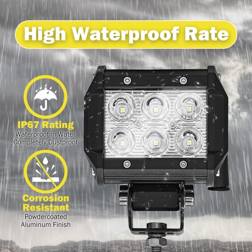 Barra de luz recta Dasen de 32" 18W con 4" LED Pod para montaje en la parte superior del techo del parabrisas A-Pillar Roll Bar Work Lights con soportes y kit de cableado compatible con Polaris RZR 900 1000 - Imagen 5