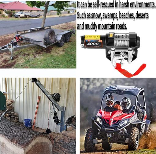 CXRCY 12V 4000 lbs Kits de Winche Electrico con Cuerda de Acero de 3/16"(4.7mm) de Diametro x 32.8'(10m) de Longitud para ATV/UTV para Remolcar Off Road con Control Remoto Inalambrico y Soporte de Montaje - Imagen 6
