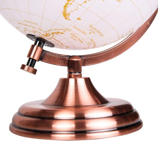 Globo Terraqueo Dorado y Blanco de 8" - Libro de Visitas de Boda - Arco de Metal Bronce y Base, Recubierto en Color Dorado en Globo Blanco - Imagen 4