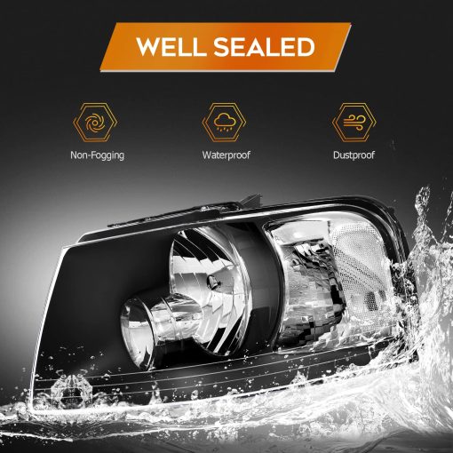 Conjunto de Faros Delanteros Para Ford Expedition 2003-2006 Carcasa Negra Reflector Claro Lente Claro Lado del Conductor y del Pasajero - Imagen 5