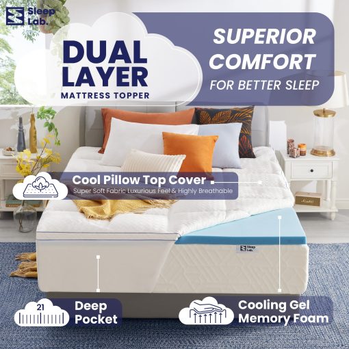 Colchon adicional de espuma viscoelastica de 4 pulgadas de doble capa Sleep Lab - Colchon adicional para colchon queen - Colchon adicional refrigerante para el dolor de espalda - Espuma viscoelastica refrigerante de 2 pulgadas + Parte superior de almohada super suave de 2 pulgadas - Imagen 2