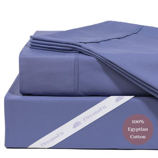 Juego de Sabanas DreamFit DreamCool 100% Algodon Egipcio Refrescante con Correas Elasticas de Esquina 400 Hilos Bolsillo Extra Profundo Hecho en EE. UU. Juego de Sabanas Queen Azul