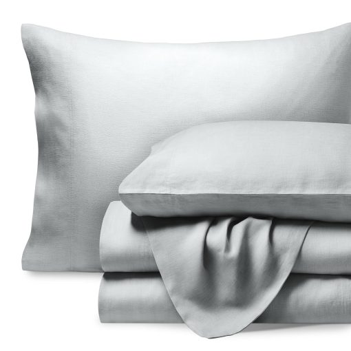 Juego de sabanas completas Bare Home - Juego de sabanas de lino de lujo 100% para cama completa - Bolsillos profundos - Ajuste facil - Juego de 4 piezas - Sabanas y fundas de almohada (Completo, Gris Glaciar)