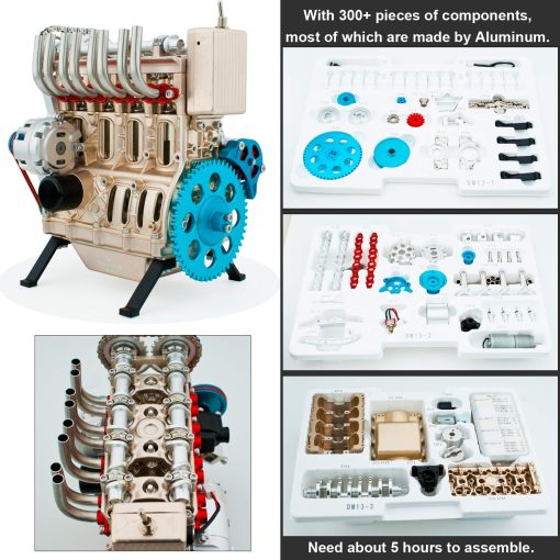 Kit de ensamblaje del motor del vehiculo DjuiinoStar (mas de 300 piezas, 5 horas de montaje), Modelo de motor de gas de cuatro tiempos recto de cuatro cilindros, Kit de motor de cuatro cilindros DM13-1 - Imagen 5