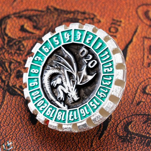 Set de Dados DND Dungeons & Dragons, Dados Metalicos DND de Giro unico, Set de D&D Poliedro D&D con Caja para Juegos de Rol D20 D12 D10 D8 D6 D4 (Dados-Plata Perla Verde) - Imagen 3