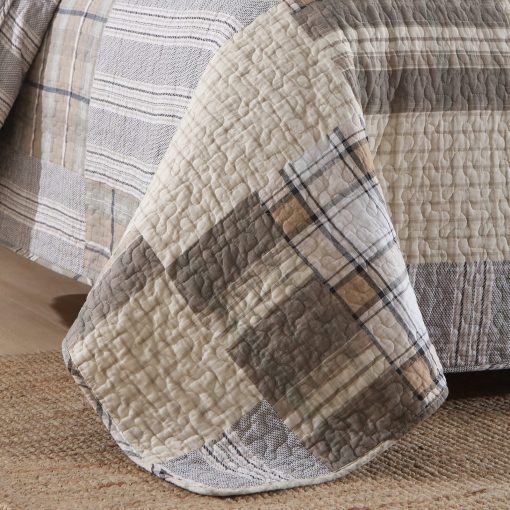 SahSahCasa Colcha Queen Size, Juego de Colcha Queen, Set de Ropa de Cama de Colcha Queen 100% Algodon, Edredones Ligeros de Cuadros Reversibles Estilo Granja para Cama Queen, Beige/Gris/Marron - Imagen 4