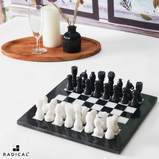 Juego de ajedrez de marmol Radicaln de 12 pulgadas en blanco y negro - Juego de ajedrez hecho a mano, Tablero de ajedrez de marmol, Juego de mesa de damas familiar, Juego de ajedrez deportivo y al aire libre - Imagen 2