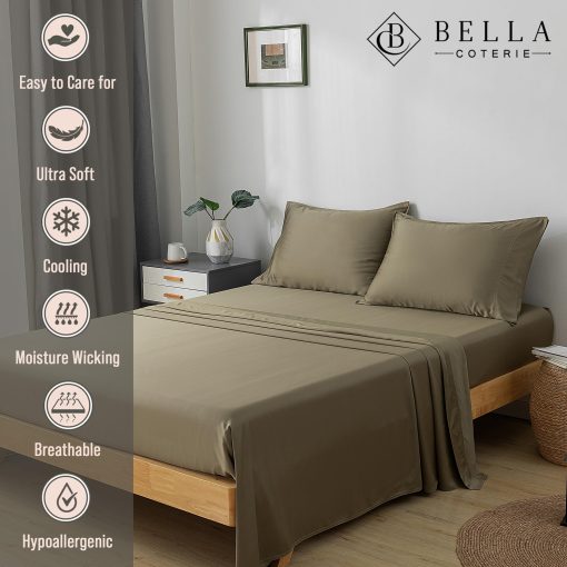 Juego de sabanas de lujo Bella Coterie Luxury Queen Bamboo | Cultivado organicamente | Ultra suave | Ideal para los que duermen en calor | Bolsillo profundo de 18" | Viscosa hecha de bambu [Verde Oliva] - Imagen 2