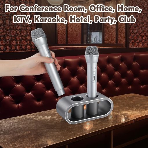 Soporte de Aluminio para Almacenamiento de Microfonos de Escritorio de Metal WikrOck, Base de Soporte para Microfonos Inalambricos, Organizador de Microfonos Elegante para Mesas (M, Gris Cepillado) - Imagen 5
