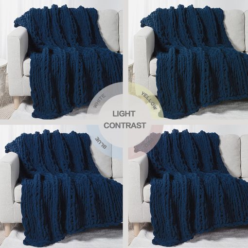 Manta de Punto Grueso Carriediosa 60" X 80" para Cama Individual, 100% Hecha a Mano con Hilado de Chenilla Grueso y Suave para Sofa Cama, Manta Grande de Ganchillo Acogedora y Calida, Azul Marino - Imagen 6