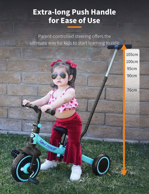 besrey Bicicleta 7-en-1 para niños con manillar de direccion de empuje para niñas y niños de 1 a 5 años, Triciclo plegable para niños, Triciclo para niños con pedales extraibles, Asiento ajustable en altura (Verde) - Imagen 2