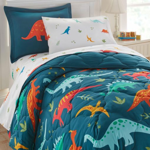 Juego de Cama Wildkin Kids 5 Piezas para Niños y Niñas, Microfibra Incluye Edredon, Sabana Plana, Sabana Ajustable, una Funda de Almohada y una Funda (Jurassic Dinosaurs)