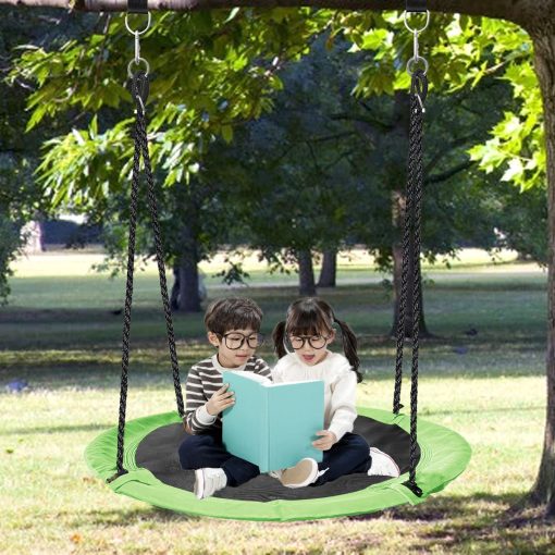 Hishine 43" Columpio con Forma de Platillo para Ninos, Gira 360?, Columpio Volador Impermeable con Giro, Correas de Colgar, Cuerdas Ajustables, Columpio Giratorio Redondo para arbol/Parque Infantil (Verde) - Imagen 9