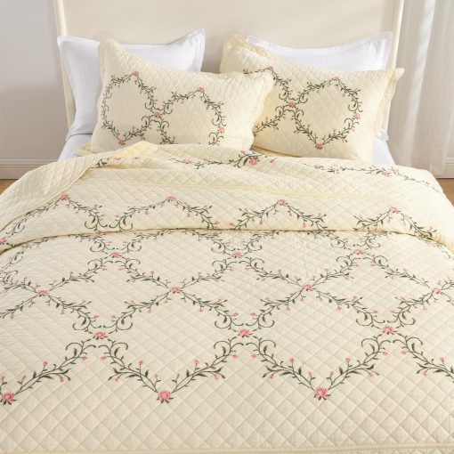 Colcha de cama SahSahCasa 100% algodon 120"x102", Colcha de cama Queen extragrande con bordado, edredon reversible Queen Flores XL, Colcha acolchada ligera Comforter, 3 piezas - Imagen 3