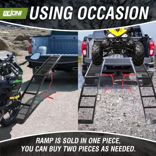 Rampa de Carga de Acero BEJONI 80", Capacidad de 800 lbs, Rampa Portatil para Motocicletas, Rampa Plegable para ATV para Pick up Truck, Negro, Paquete de 1 - Imagen 7
