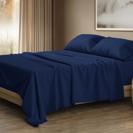 Juego de sabanas King Size de algodon egipcio de Thread Spread - 1500 hilos 4 piezas Juego de sabanas King de algodon egipcio, Juego de sabanas de lujo King size, Suaves y sedosas, Sabanas de bolsillo profundo de enfriamiento, Se ajusta hasta 19" - Azul Marino