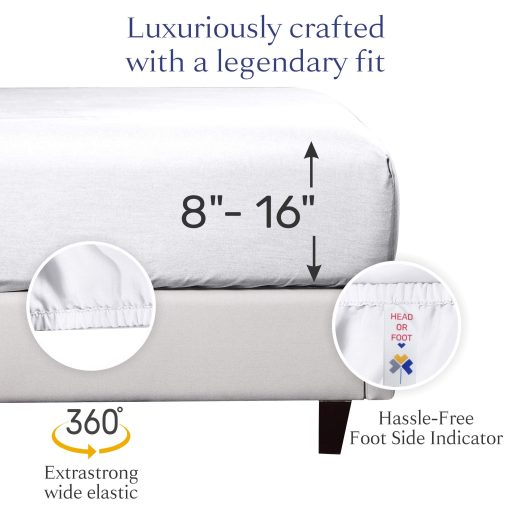 Juego de Sabanas de Lujo California Design Den 800 Hilos 100% Algodon para Cama Queen, Ropa de Cama de Calidad Hotelera con Sabana Ajustable de Bolsillo Profundo, Fresco y Mas Suave Que las Sabanas de Algodon Egipcio - Juego de Sabanas Blancas - Imagen 3