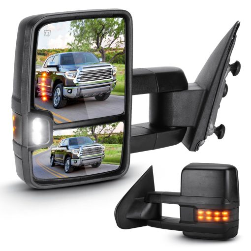 Espejos de Remolque para Chevy GMC 2014-2018 Silverado 1500 Sierra 1500 2500 3500 HD, 2015-18 Silverado 2500 3500 HD con Luz de Giro de Flecha, Calefaccion Electrica, Plegado Manual y Extension Telescopica. Par