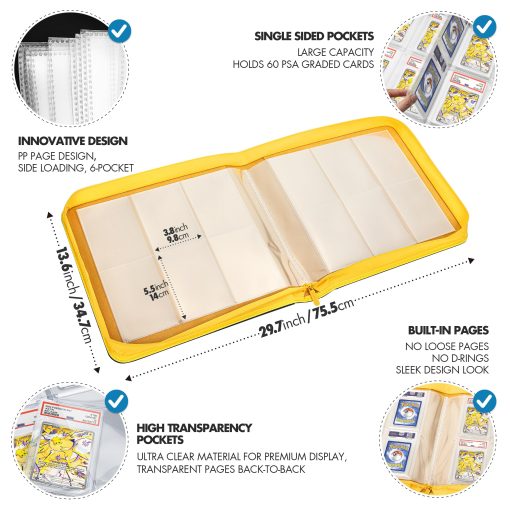 Carpeta de tarjetas clasificada FunGuys, 60 Porta Tarjetas de PSA, Almacenamiento de Tarjetas Clasificadas de 6 Bolsillos, Carpeta de Tarjetas Clasificadas, album de Exhibicion de Tarjetas PSA, Carpeta con Cierre, Carpeta de Coleccion de Tarjetas, Carpeta MTG - Imagen 4