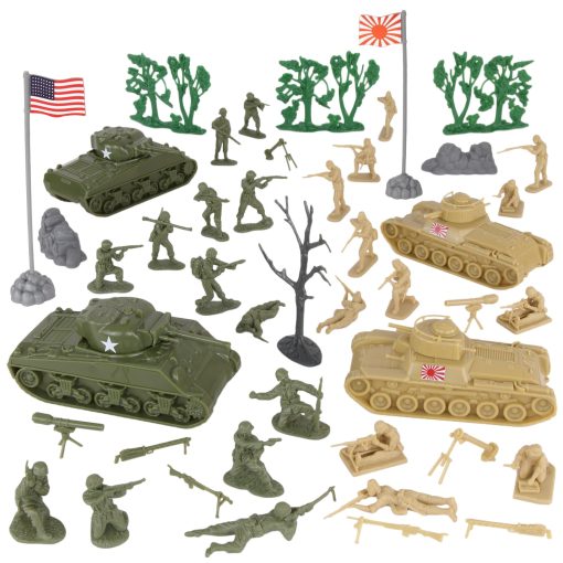 BMC CTS Batalla de Saipan de la Segunda Guerra Mundial - 45 piezas de Soldados de Plastico Tanque de Batalla del Pacifico Playset