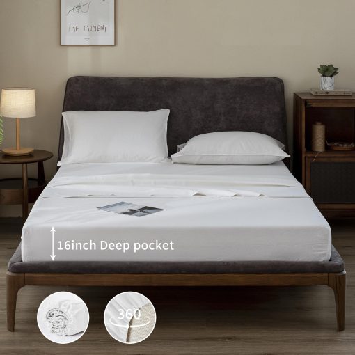 Juego de sabanas de lino EVERLY tamaño gemelo, 100% lino puro frances juego de sabanas de 3 piezas (1 sabana plana, 1 sabana ajustable, 1 funda de almohada) ideal para personas que duermen calientes, juego de ropa de cama natural a la piedra con bolsillos profundos - Blanco - Tamaño gemelo - Imagen 5