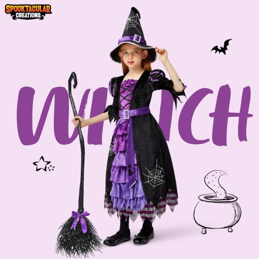 Disfraz de Bruja Encantadora Fairytale Witch con Escoba para Ninas (M 8-10) - Imagen 2