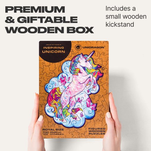 Rompecabezas de madera original UNIDRAGON - Unicornio inspirador, 700 piezas, Tamaño Real 17.7"x23.6", Hermoso paquete de regalo, Forma unica El mejor regalo para adultos y niños - Imagen 4