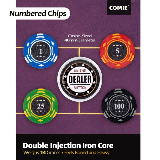Fichas de Poker de Arcilla Comie, Set de 400PCS con Maletin de Viaje de Lujo, Fichas Numeradas, Poker para Texas Holdem Blackjack Juegos de Azar - Imagen 3
