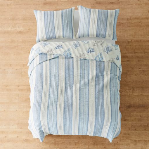 Juego de Edredon Levtex Home Ipanema - Edredon para Cama Matrimonial/Queen + Dos Fundas de Almohada Estandar - Costero - Azul, Taupe y Crema - Tamano del Edredon (88x92 pulg.) y Tamano de la Funda de Almohada (26x20 pulg.) - Reversible - Tela de Algodon - Imagen 5