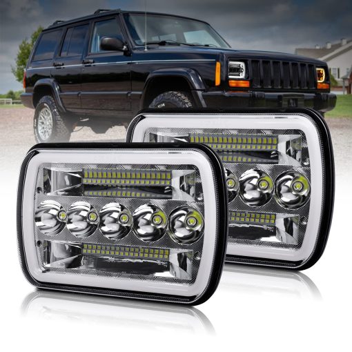 Faros LED 5x7/7x6 Chips Alto / Bajo con Angel Eyes DRL Halo Luz de Senal de Giro Luces Selladas H6054 Led Faros Compatible con Wrangler YJ Cherokee XJ Ford Chevy Nissan, etc. - 2 piezas