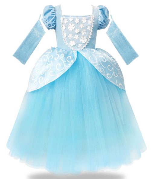 Disfraz de Cenicienta para ninas Vestido de Cenicienta Vestidos de Princesa para ninas Fiesta de Halloween Cosplay con Manga Corta 2-11T - Imagen 2