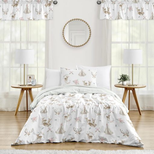 Sweet Jojo Designs Juego de Cama para Ninos con Motivo de Ciervos Florales y Teepee en Acuarela - 4 Piezas