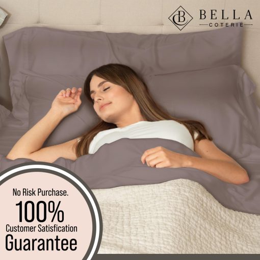 Juego de sabanas de lujo para cama Queen Bella Coterie | Cultivado organicamente | Ultra suave | Refrigerante para quienes duermen calientes | Bolsillo profundo de 18" | Viscosa hecha de bambu [Mocha] - Imagen 5