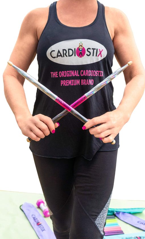 Cardiostix bundle plus Weighted(1 pair) 5oz por par American hickory wood cardio drumsticks 2B 16 Pulgadas de largo con nuevos agarres mejorados | para tamborileo, fitness, ejercicios (Verde/plata/negro) - Imagen 3