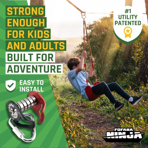 Obstaculo de Ninja mas grande de 65 pies para Ninos al Aire Libre - Incluye Tirolesa Ninja Slider - 11 Obstaculos de Ninja - Escalera de Cuerda, Rueda Giratoria, Anillas de Gimnasia, Barras de Mono, Polea - Imagen 5