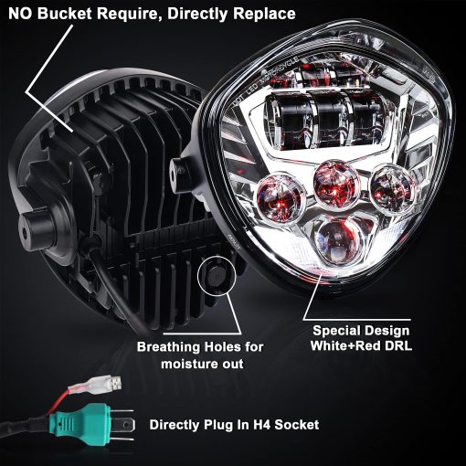 Faros Delanteros de Motocicleta LED 7 Pulgadas Hi Lo Beam Blanco y Rojo DRL con Soportes Universales de Montaje para Motocicleta Compatible con Harley Honda Kawasaki Suzuki Yamaha - Imagen 2