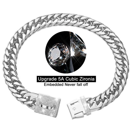 Collar de cadena para perros duradero W/W Lifetime con hebilla segura, enlace cubano plateado de 16 mm, resistente y a prueba de mordeduras para perros (14"(Adecuado para cuello de perro de 12" a 11.5")) - Imagen 3