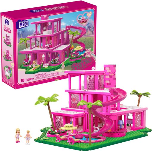 Set de Juguetes de Construccion Mega Barbie The Movie, Replica de DreamHouse con 1795 Piezas, 4 Figuras y Accesorios, para Adultos y Fans