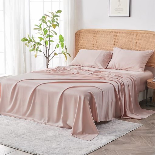 Juego de sabanas SIJO AiryWeight Tencel, 100% Lyocell derivado del eucalipto, suaves como la mantequilla, Ganador de las Mejores Sabanas Refrigerantes de Architectural Digest 2022 - 4 piezas - 2 Fundas de Almohada 1 Ajustable 1 Superior (Blush, Cal King)