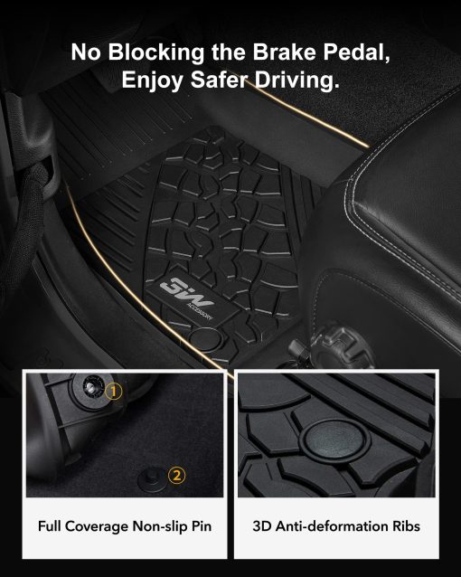 Tapetes para Jeep Wrangler JL 2018-2023 Unlimited 4 puertas (No JK o 4XE) de TPE Todo Clima para la 1ra y 2da Fila, Juego Completo de Tapetes para Auto, Negro - Imagen 4