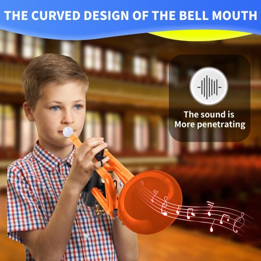 Trompeta Profesional de Plastico Bb PAMPET Trompeta Estudiantil Set para Principiantes con Boquilla 7C y 3C Instrumento de Trompeta Bb Naranja - Imagen 2