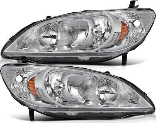 Conjunto de faros LBRST para Honda Civic 2004-2005 Vivienda Cromada Reflector ambar Lente Clara Lado del Conductor y Lado del Pasajero Faro