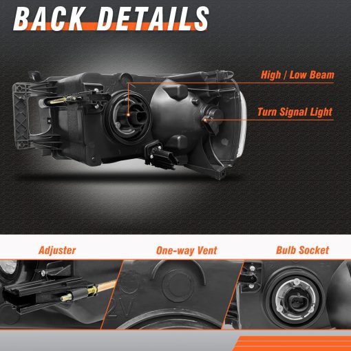 Faros delanteros AXLAHA 2002-2005 para Dodge Ram 1500/2500 3500 2002 2003 2004 2005 Conjunto de ensamblaje de faros delanteros con carcasa cromada y reflector transparente de repuesto para lado del conductor y lado del pasajero - Imagen 4