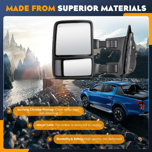 Espejos de remolque para Ford F-250 F-350 Super Duty 2008-2016 con calefaccion electrica y senales de giro plegables manuales telescopicos (1 par) - Imagen 8
